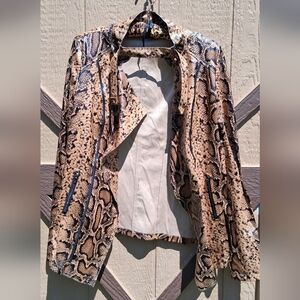 VENUS Snake-Print Faux Leather Jacket in Beige and Black